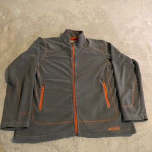 Double Diamond Mens XL Fleece Jacket Gray Orange Trim Full Zip Mock Neck Outdoor